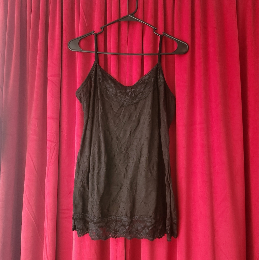 Tank Top Crinkled Black Lace